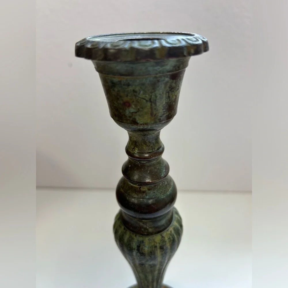 Vintage brass Green/ candle stick holder / made in India / rare
